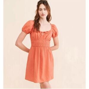 Madewell Dobby Sophia Tie-Front Mini Dress Womens XS Orange Terracotta Smocked